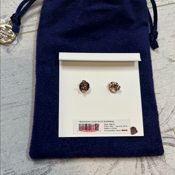Tory Burch Hexagon Logo Stud Earrings - Picture 3 of 5